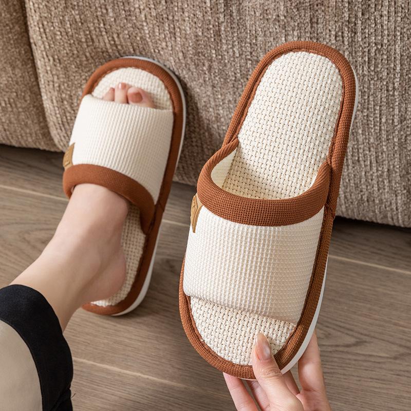 Linen slippers spring and autumn couple four seasons indoor household cotton and linen home non-slip summer