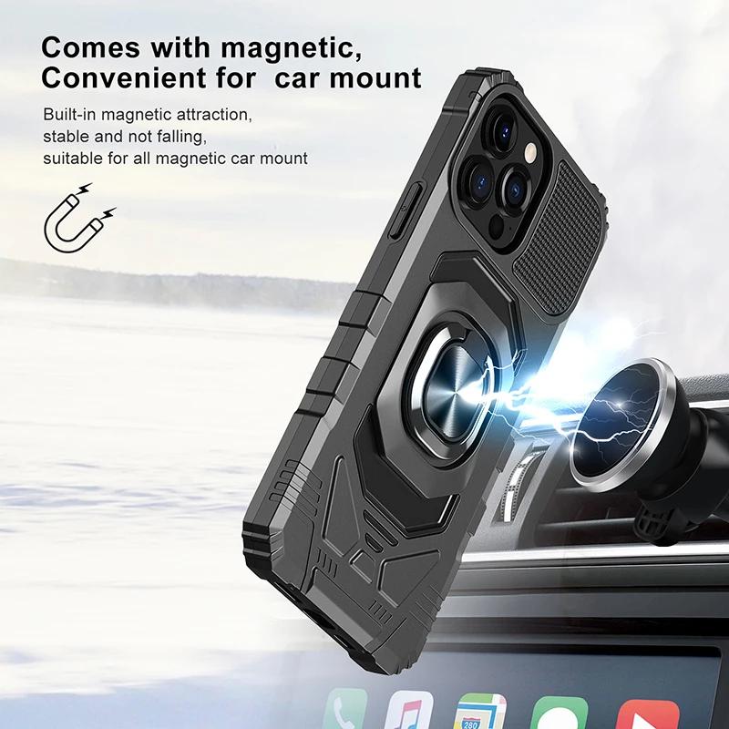 Armor Heavy Duty Case For Apple iPhone 11 12 13 14 15 16 17 Pro Max Magnetic Rotating Ring Holder Full Cover Phone Fundas Coque