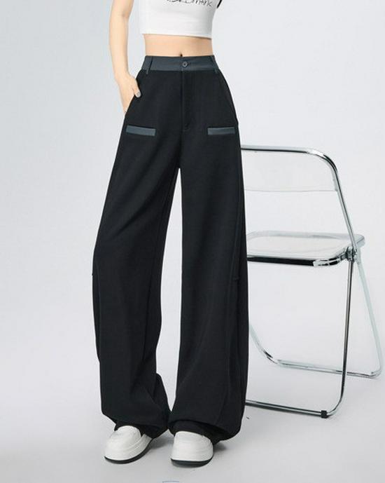 Spring 2026 Color-Block Curved Leg Wide Sweatpants: Spliced, Loose, Slimming, Good Drape, Sportswear