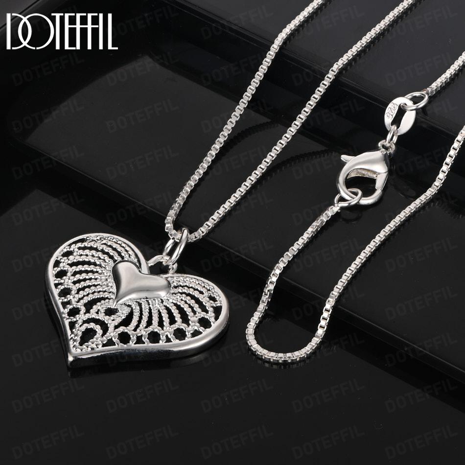 925 Sterling Silver Fashion Jewelry 18-inch Heart Pendant Necklace