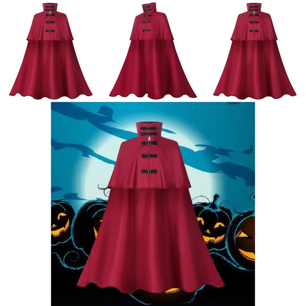 Medieval Hooded Cloak Gothic Long Trench Cape Costume For Halloween Party