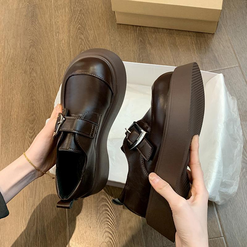 

British platform small leather shoes women s spring new one-pedal lazy casual versatile single shoes 39 коричневый