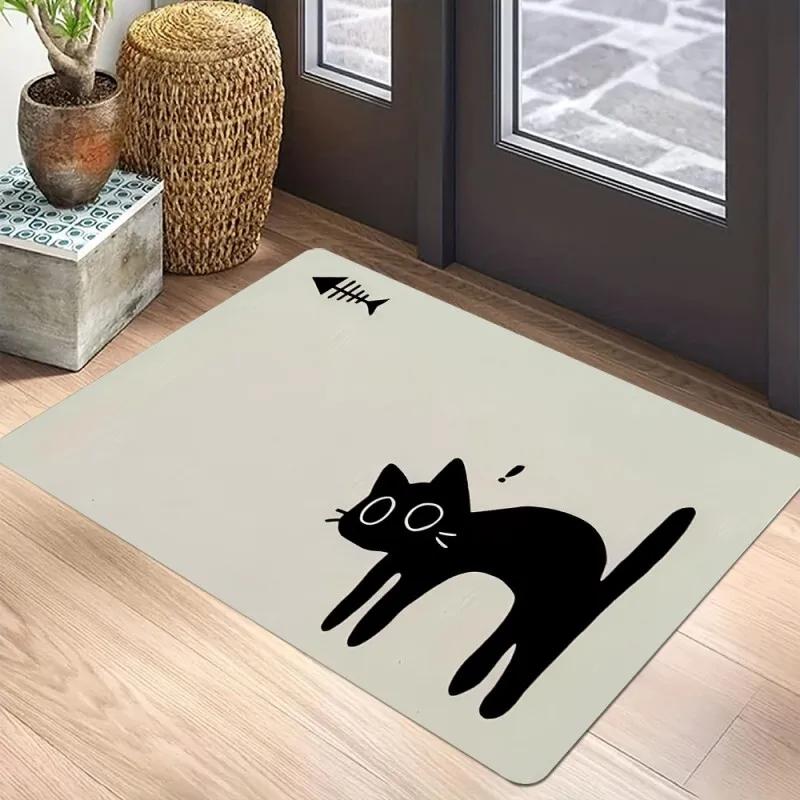 Black Cat Door Mat Non-Slip Entrance Way Mats Welcome Mats Rugs Washable Carpet Home Decoration For Indoor Outdoor