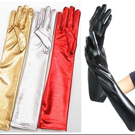 Black Patent Leather Nightclub Performance Gloves
