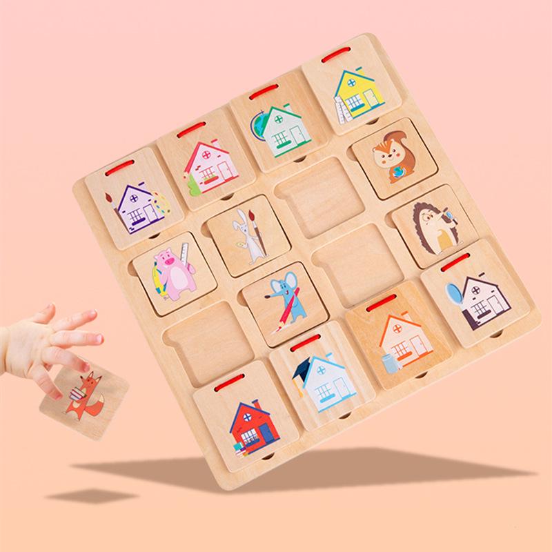 Small Animal Homes Puzzle: Early Education Matching Board Toy for Baby Concentration Training.