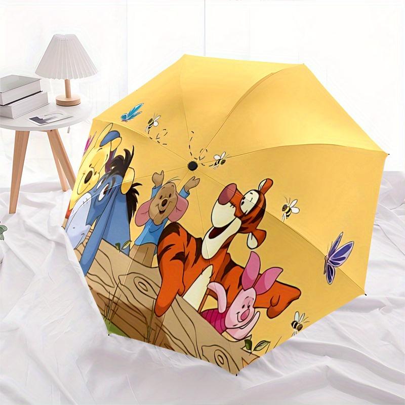 Ombrello Automatico Apri e Chiudi Winnie the Pooh e Tigro - Ombrello Pieghevole Portatile a 8 Stecche con Manico in Plastica, Adatto per il Tempo Libero
