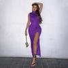 Euro-American Women's Solid Sleeveless Midi Dress 2023 - Elegant Slim Fit, Sexy Slit Design for Spring/Summer