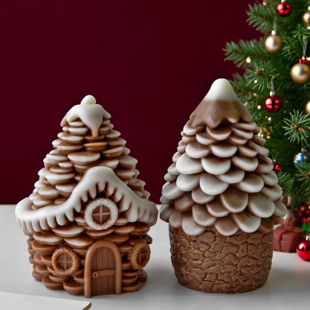 DIY Christmas Candle Pinecone Snow House Silicone Mold Handmade Aroma Plaster Resin Form Mould Soy Wax Candle Making Supplies