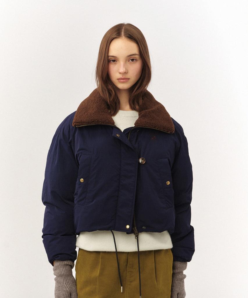 SATUR (W) Wide Collar Crop Padded Jacket Navy