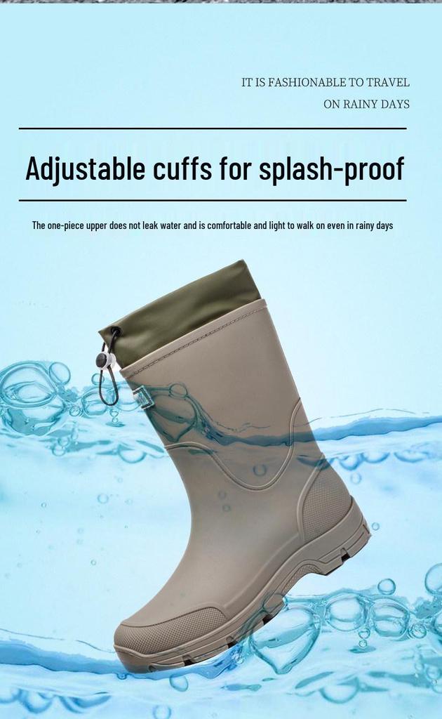 Men's Wear-Resistant Rubber Rain Boots: Mid-Calf, Anti-Slip, Waterproof Slip-On Shoes for Fishing & Construction.