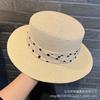 Polka Dot Rhinestone Ribbon Straw Hat Women's French Summer Seaside Vacation Sun Hat Fine Grass Weaving Sunshade Tea Party Top Hat