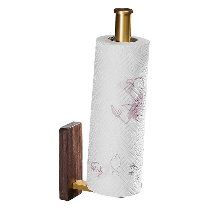 Walnut Bathroom Paper Towel Holder Brushed Gold Nail-free Toilet Roll Holder Vertical/Wall Mounted Paper Plane Bathroom Shelf