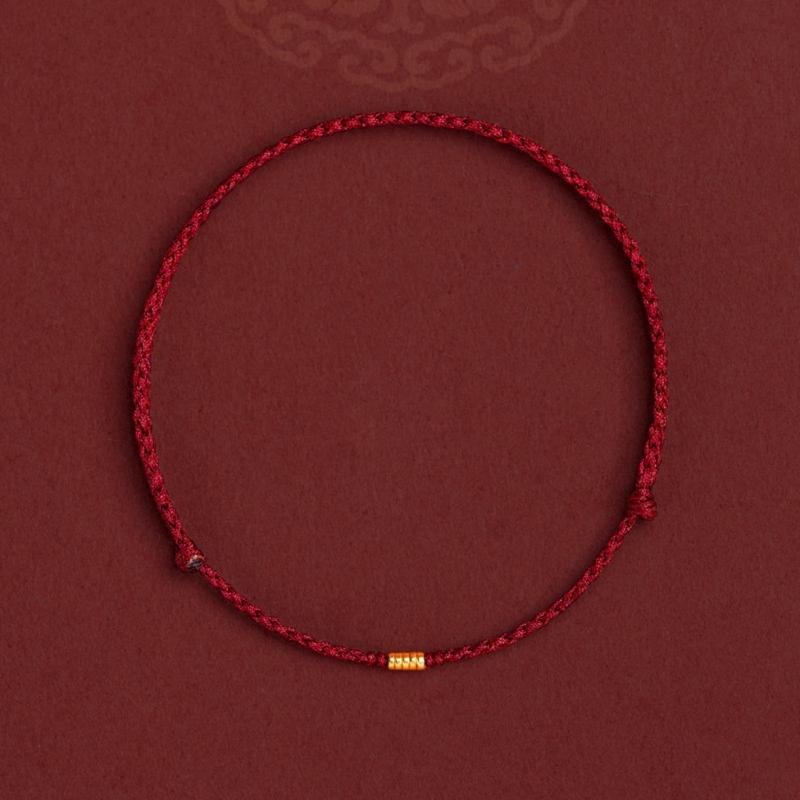 Handcraft Lucky Red Rope Bracelet with Gold Beads Adjustable Length Handchain Bracelets for Women Wrist Wrap Bracelets