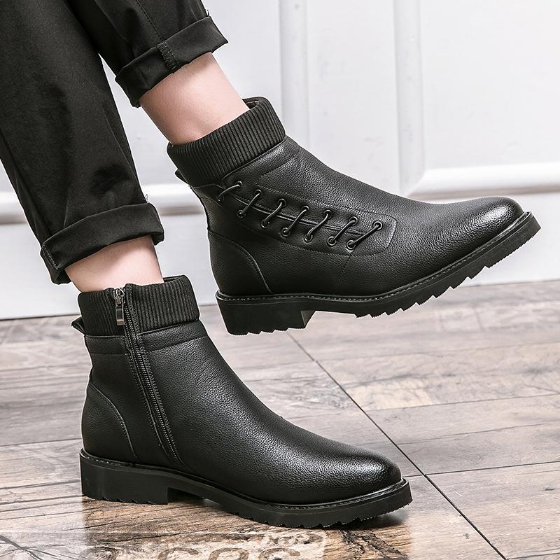 Men's leather boots autumn and winter new high-top socks mouth Martin boots fashionable men's British style Chelsea boots can be