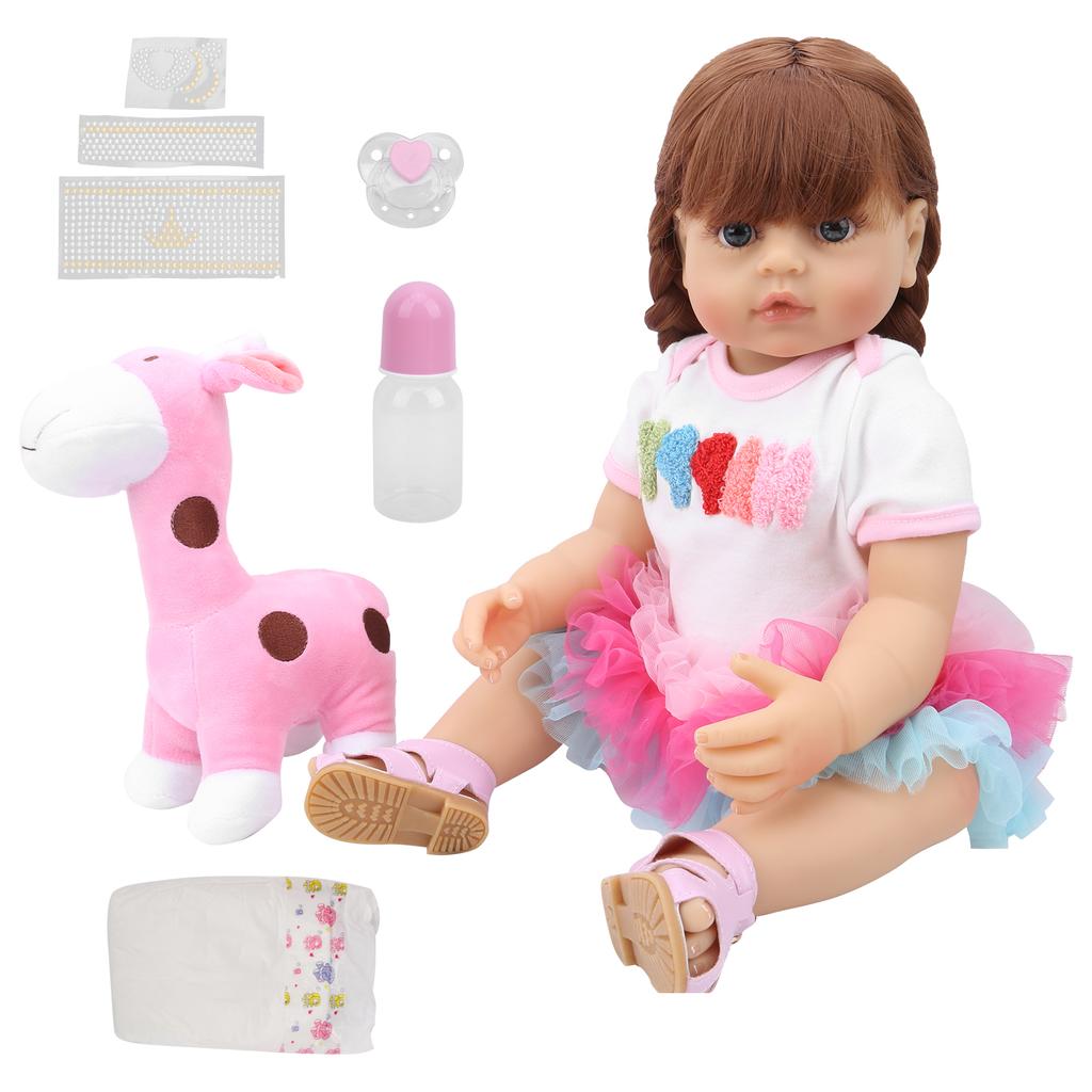 55cm Baby Mädchen Puppe Wasserdichtes Vinyl Entzückende Babypuppen Kinderspielzeug mit Langem Geflochtenem Haar
