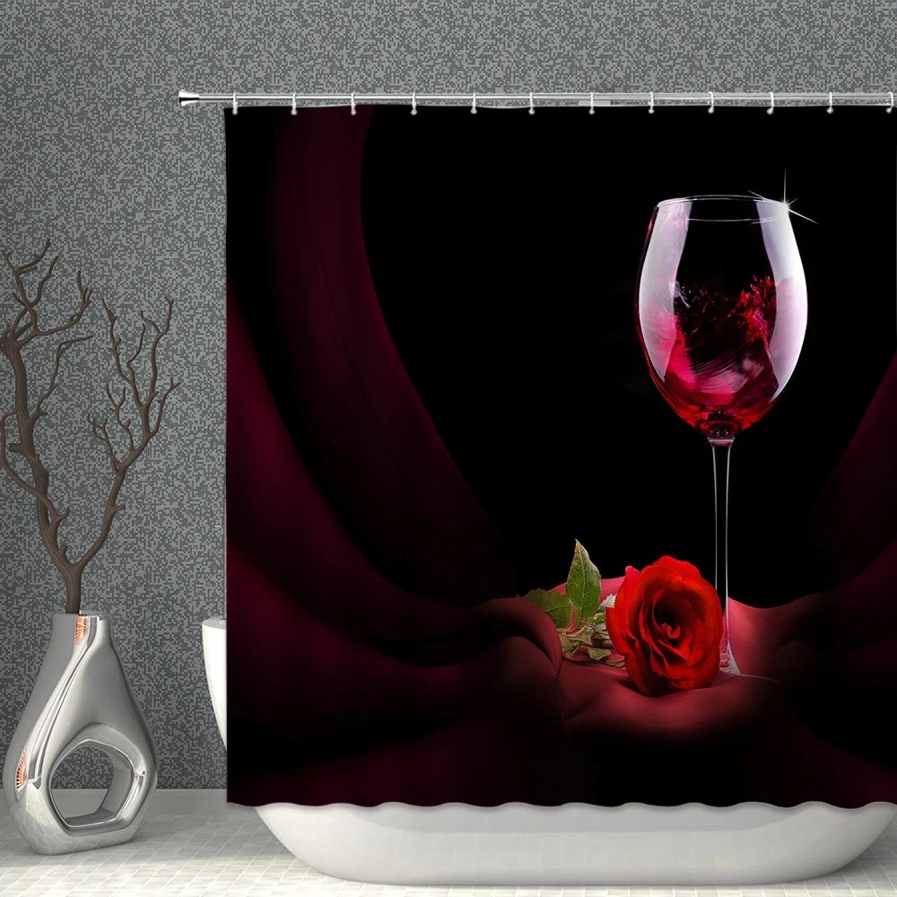 Rose Shower Curtain Set Romantic Valentine's Day Flower Waterproof Polyester Cloth Curtains Bathroom Home Decor With Hooks