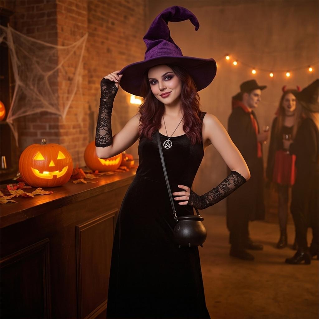 Pălărie de Vrăjitoare pentru Halloween pentru Femei, Pălărie Costumată Șifonată pentru Petrecere