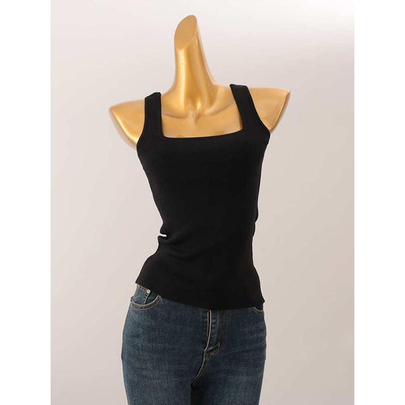 Foreign Trade Original Order Square Collar Ice Silk Camisole Fashion Wind Sexy Black Silm Slim Looking Versatile Knitted Top