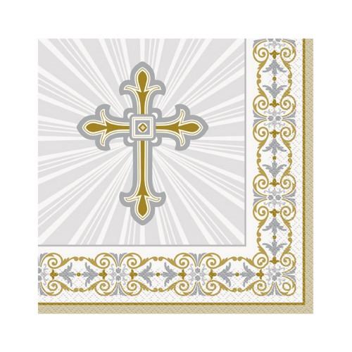 Unique Party Radiant Cross/Cup Design Christening Party Napkins (Pack Of 16)