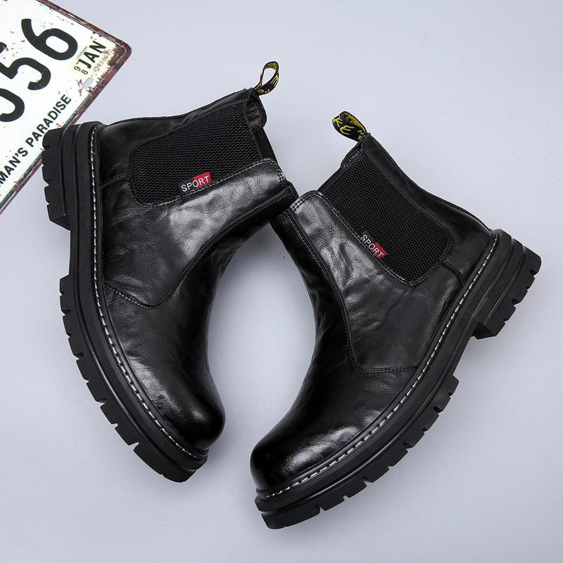 New Autumn Winter Motorcycle Boots Men's Trend Leather Plus Fleece Warm Work Boots Retro Platform Chelsea Boots  D312