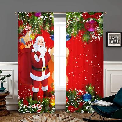 2 Pieces, Santa Claus Red Curtains - Semi Blackout - Suitable for Living Room, Bedroom, Kitchen, Holiday Home Decoration