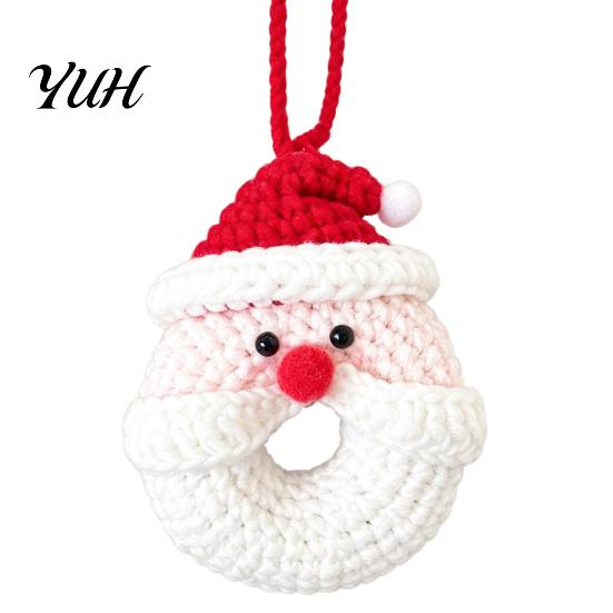 Christmas Tree Pendant Crochet Doughnut Keychain, Handmade Santa Claus/Reindeer/Penguin/Bear/Flower Wreath for Hand Knitted Keychain Bag Keys,