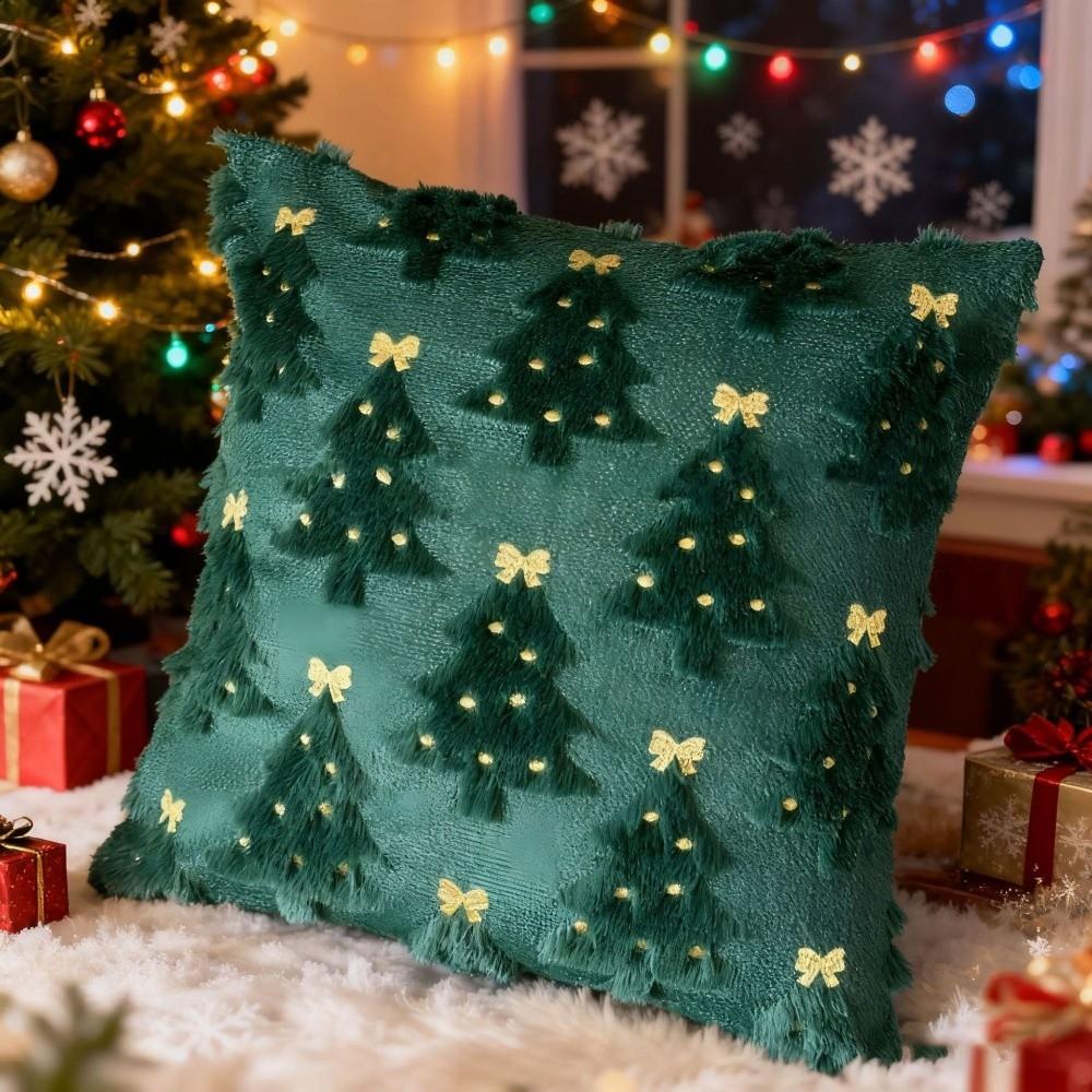 New Christmas Tree Cushion Cover Decorative Square Throw Pillow Cover Soft Xmas Tree Pillowcase Festive Atmosphere