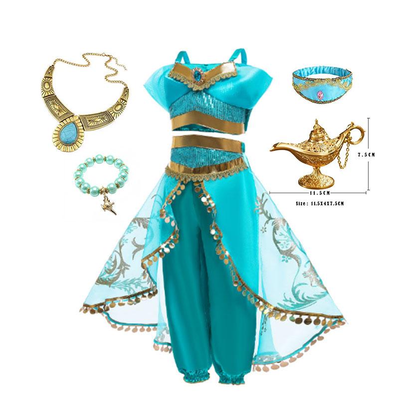 Halloween Arabian Style Princess Costume Kids Jasmine Cosplay Girls Magic Lamp Story Role Play Performance Apparel Dress Set