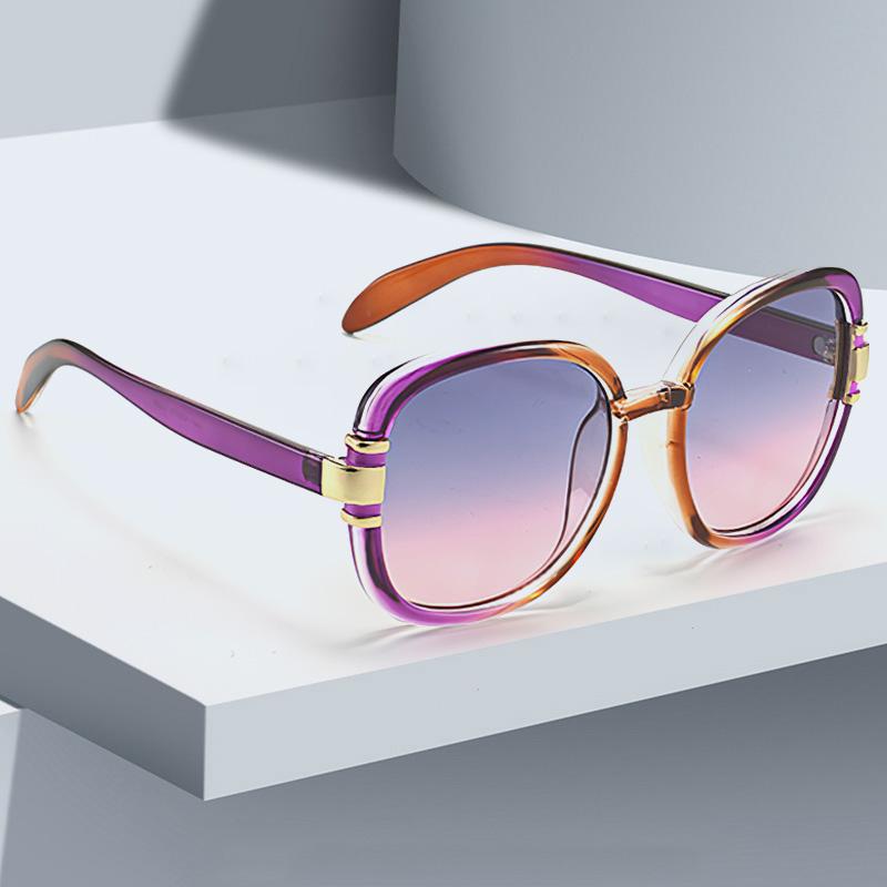 New In Sun Glasses for Women Modern Fashion Purple Orange Gradient Decorative Glasses Transparent Plastic Frame Metal