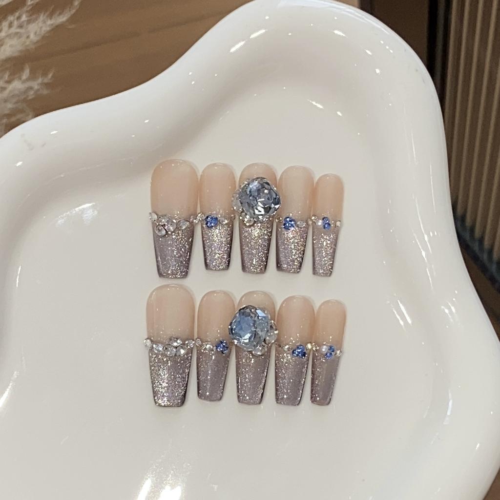 Pure Handmade Nude Color Gradient Gray Purple Cat Eye Small Broken Diamond Pile Square Diamond Manhattan Wear Armor