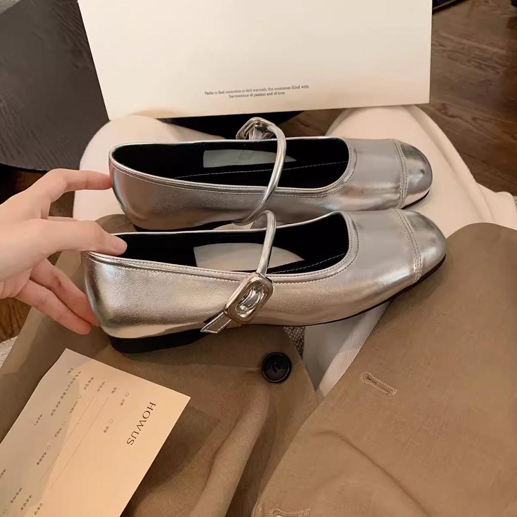 Cowhide Version~ Grape Mother Same Leather Square Head Shallow Mouth One Word with Flat Bottom Inner Height Increase Mary Jane Shoes Women's Single 