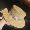 IG Französischer Vintage Weizenstroh Boater Hut Damen Sommer Flacher Oberteil Sonnenhut Handgefertigte Strand Panama Kappe mit Blumenschleife Urlaub 2026