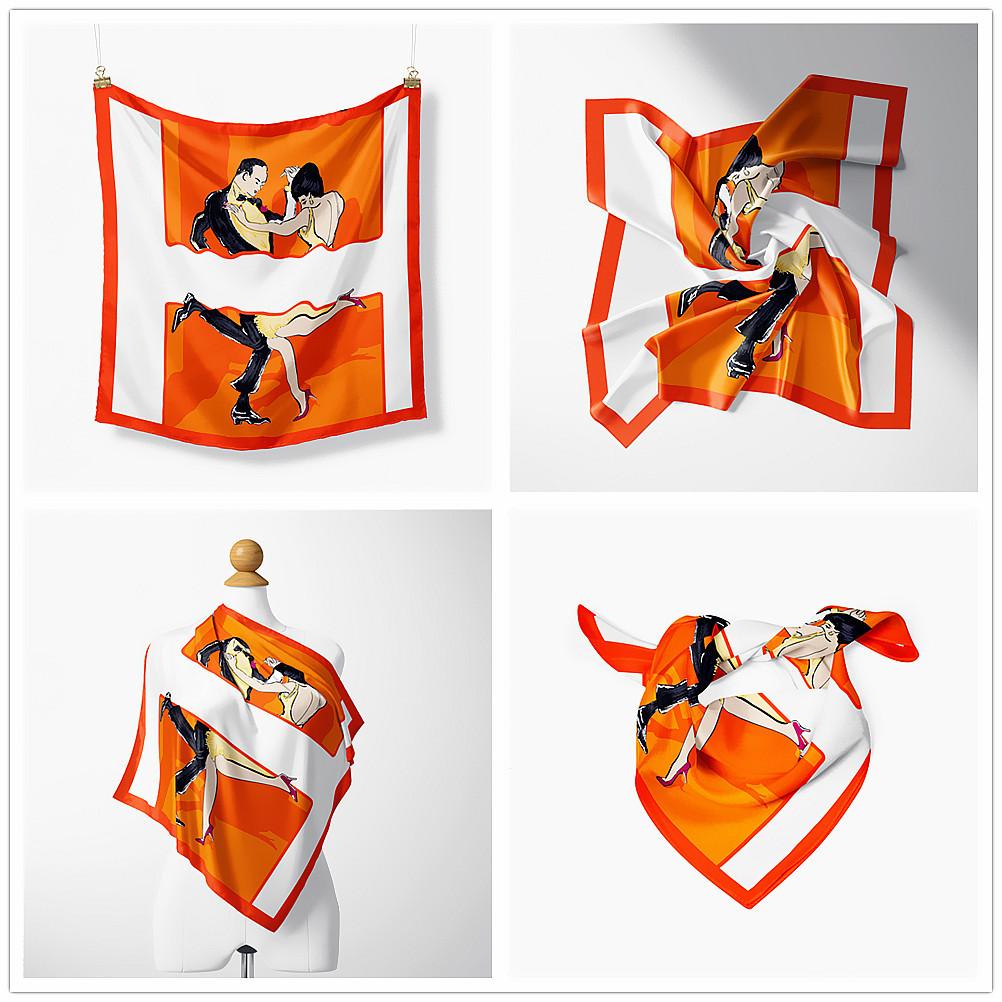 53cm Twill Silk Scarf Woman Lover Dancer Print Square Scarves Wraps Bandana Small Hijab Foulards Lady Tie Headband Neckerchief