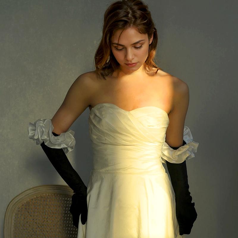 1Pair Long Satin Dress Accessories Decorative Border Elegant Party Festival Gold Velvet Princess Mittens Wedding Matching