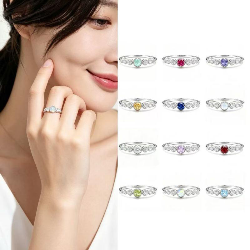 S925 Silver Zodiac Ring with Yellow Crystal, Sapphire, and Multi-colored Gemstones - Versatile Stackable Design.