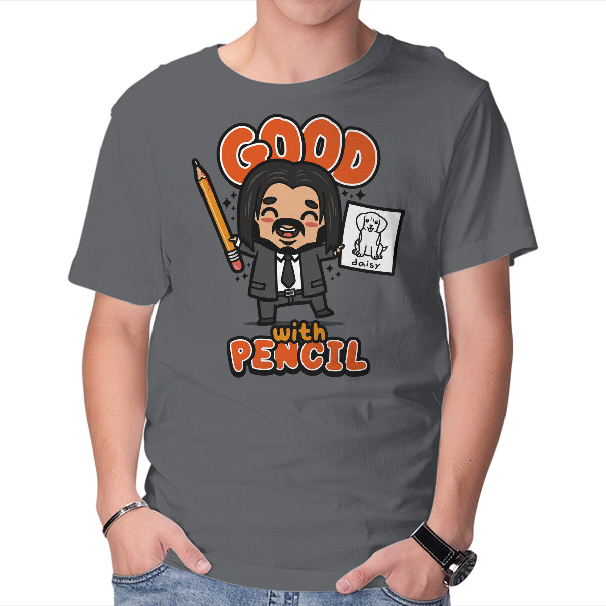 Unisex Crew Neck T-Shirt Good With Pencil Graphic Short Sleeve Casual Tee XXL