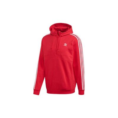 adidas Originals Trefoil Half-Zip Pullover Hoodie with Velvet Lining and Warmth Men Hoodie Red FM3763