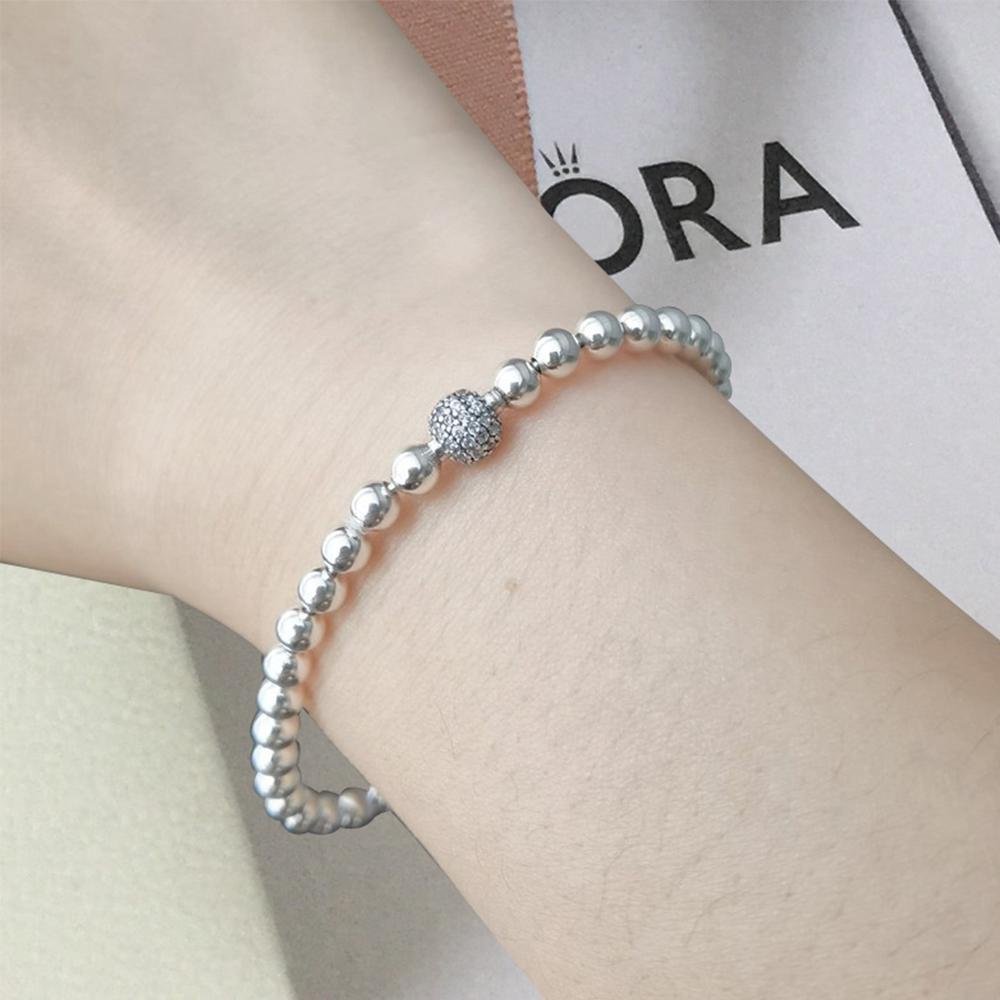 S925 Sterling Silver  Ball and Pavé Bracelet for Women Birthday Banquet Gifts