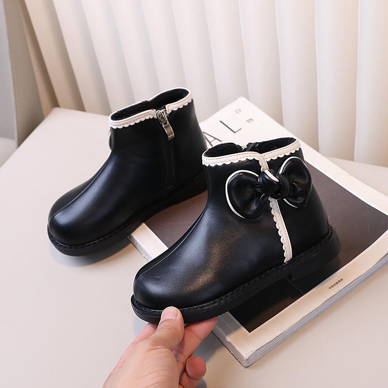 Winter Children's Boots for Girls Warm Plush Princess Cotton Boots Side Bowknot Versatile Kids Fashion Ankle Boots Sweet Chic