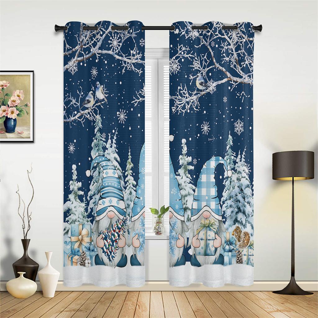 Pink Romantic Snowman Curtains Red Blue Christmas Decor Curtains Living Room Bedroom Kitchen Balcony Window Decor 2 Panels