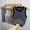 Harajuku Elasticity Women Yoga Sleeveless Crop Tops Allmatch Camisole Y2k Kintted Sports Tops Oneck Casual Thin Stripe Slim Tank Tops Summer
