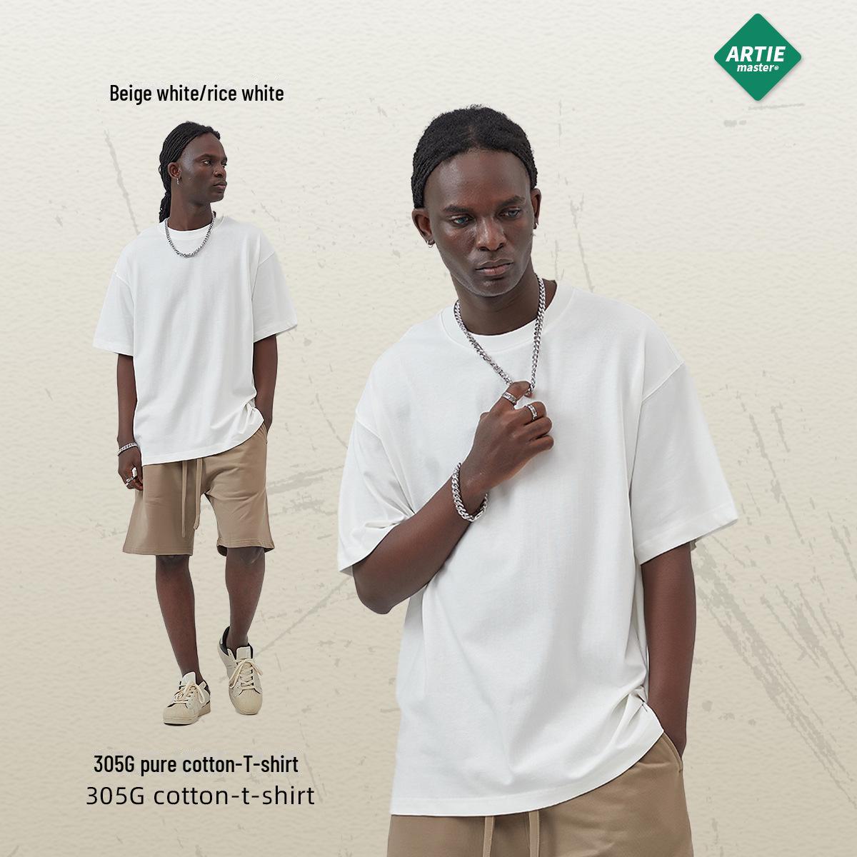 ARTIE 2025 Мужская футболка свободного кроя из хлопка земляного тона M грязно-белый