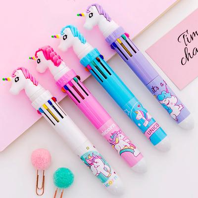 10 Colors In 1 Presse Cartoon Unicorn Gel Pen Colorful 0.5mm Ballpoint Pens for Student Stationery