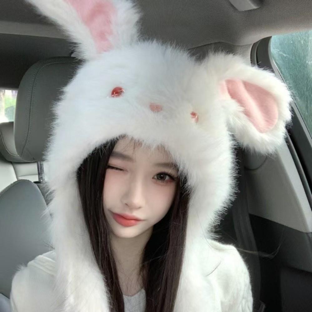 Ears Can Move Rabbit Ear Plush Cap Warm Beanies Hat Fashion Bomber Cap Women