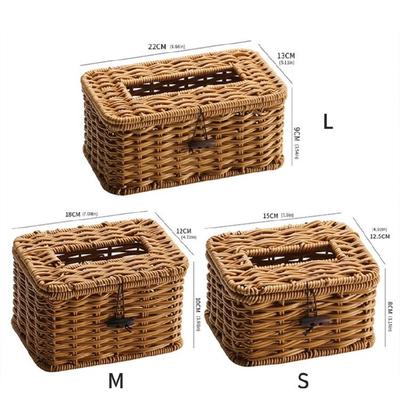 Stylish Imitation Rattan Woven Tissue Dispenser Decorative Rectangular Paper Towel Holder Tissue Box Cover for Office