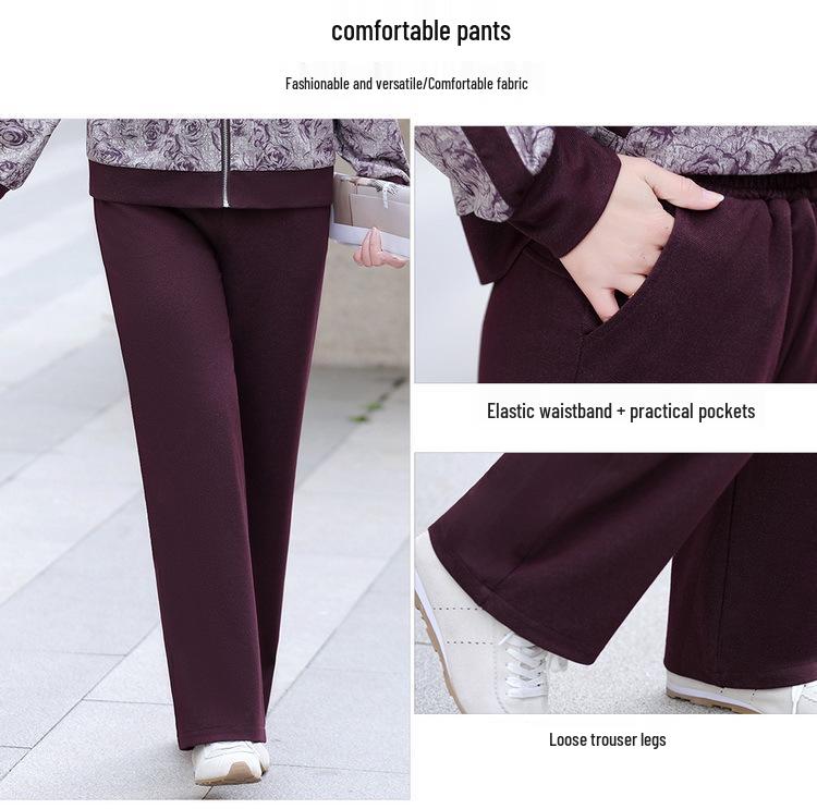 Women's 2026 Elegant Spring/Autumn Sportswear: Fashionable Mom Style Two-Piece Set for Middle-Aged & Elderly