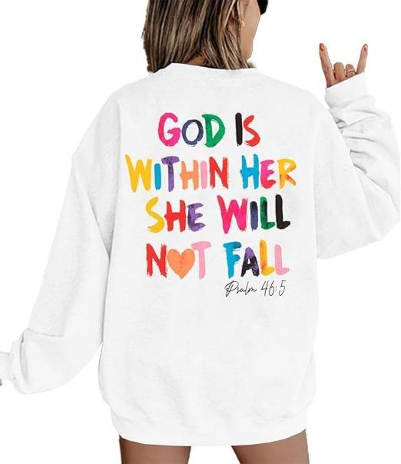 Sporty Women  Crewneck Pullover Christian God Is Within Her Long Sleeved Inspirational Hoodie Hoodie Men Vintage Sweatshirts