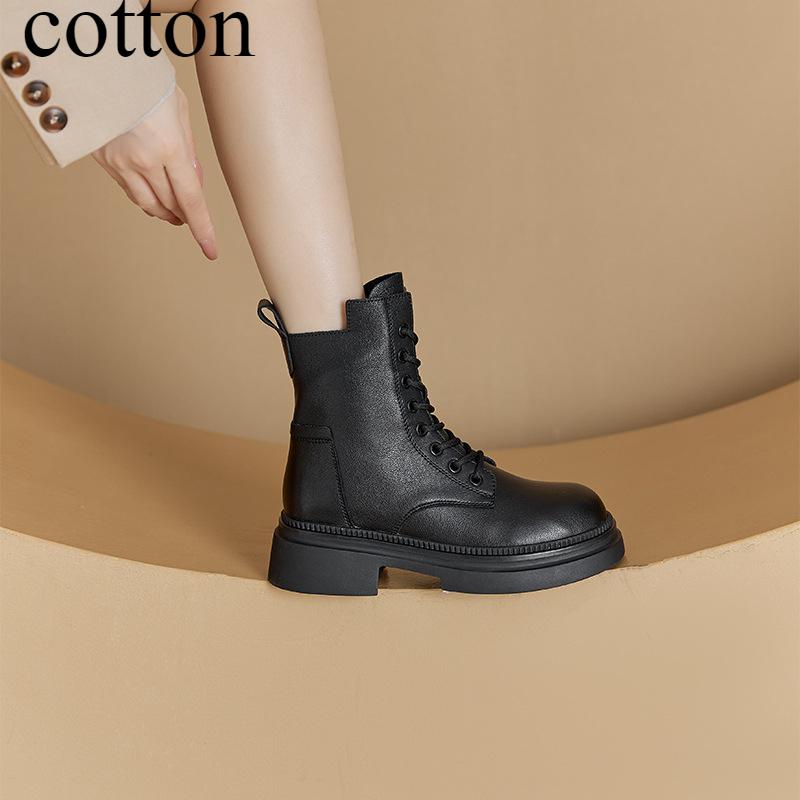 Fashion Retro Leather Boots for Women's Autumn Winter New Products Women Short Boots Thick Soled Lace Up Casual Womens Shoes Platform