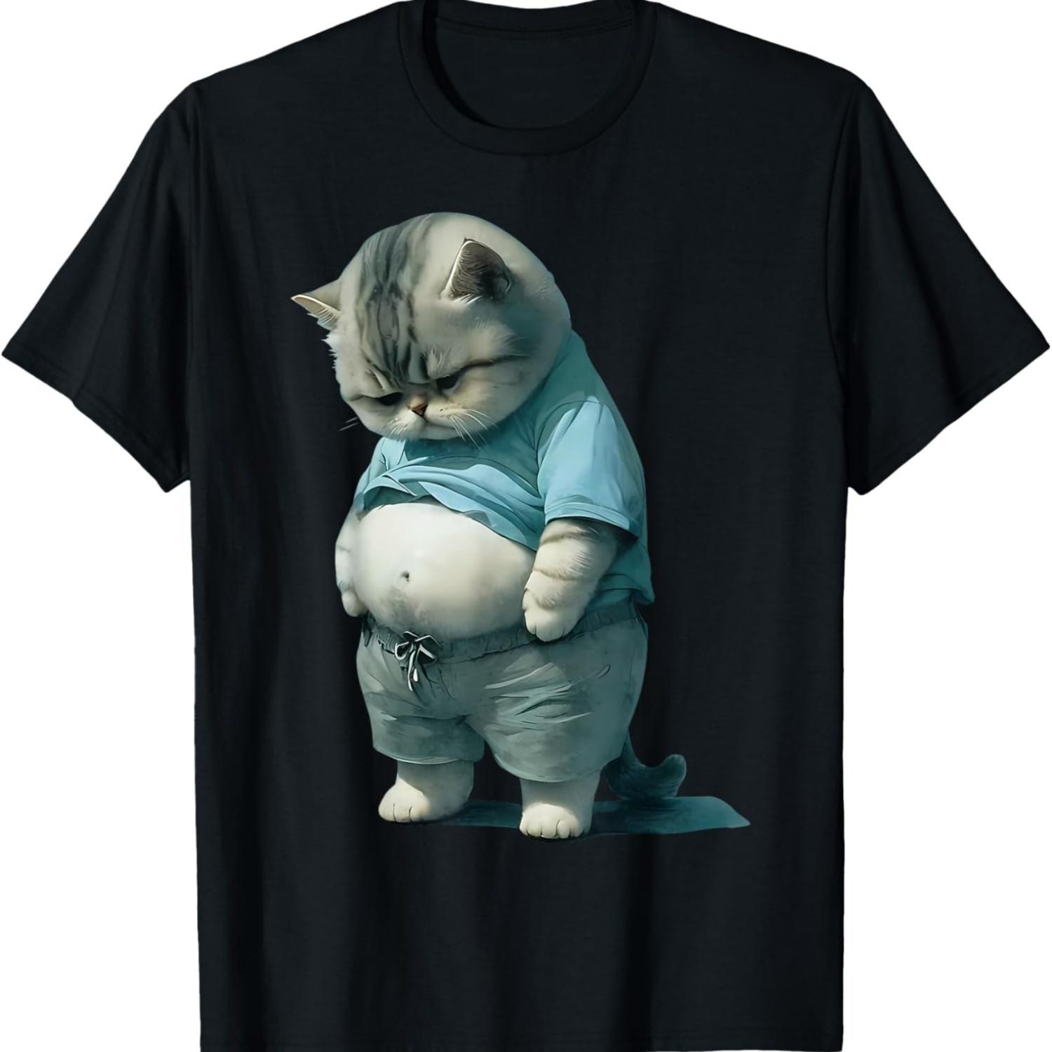 Funny Fat Cat Art Design Fat Kitten Cat Lover Men Women Kids T-Shirt S