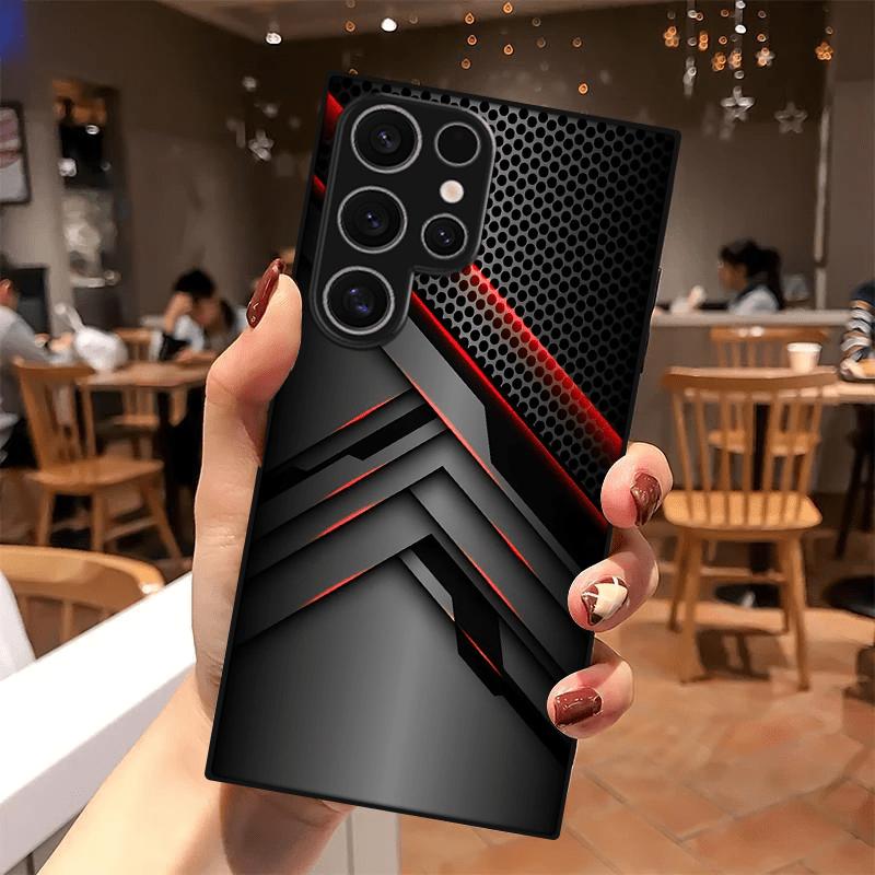 Black mechanical texture pattern glass phone case suitable for Samsung for galaxy S25 S24 S23 S22 S20 FE Ultra Plus 5G anti drop